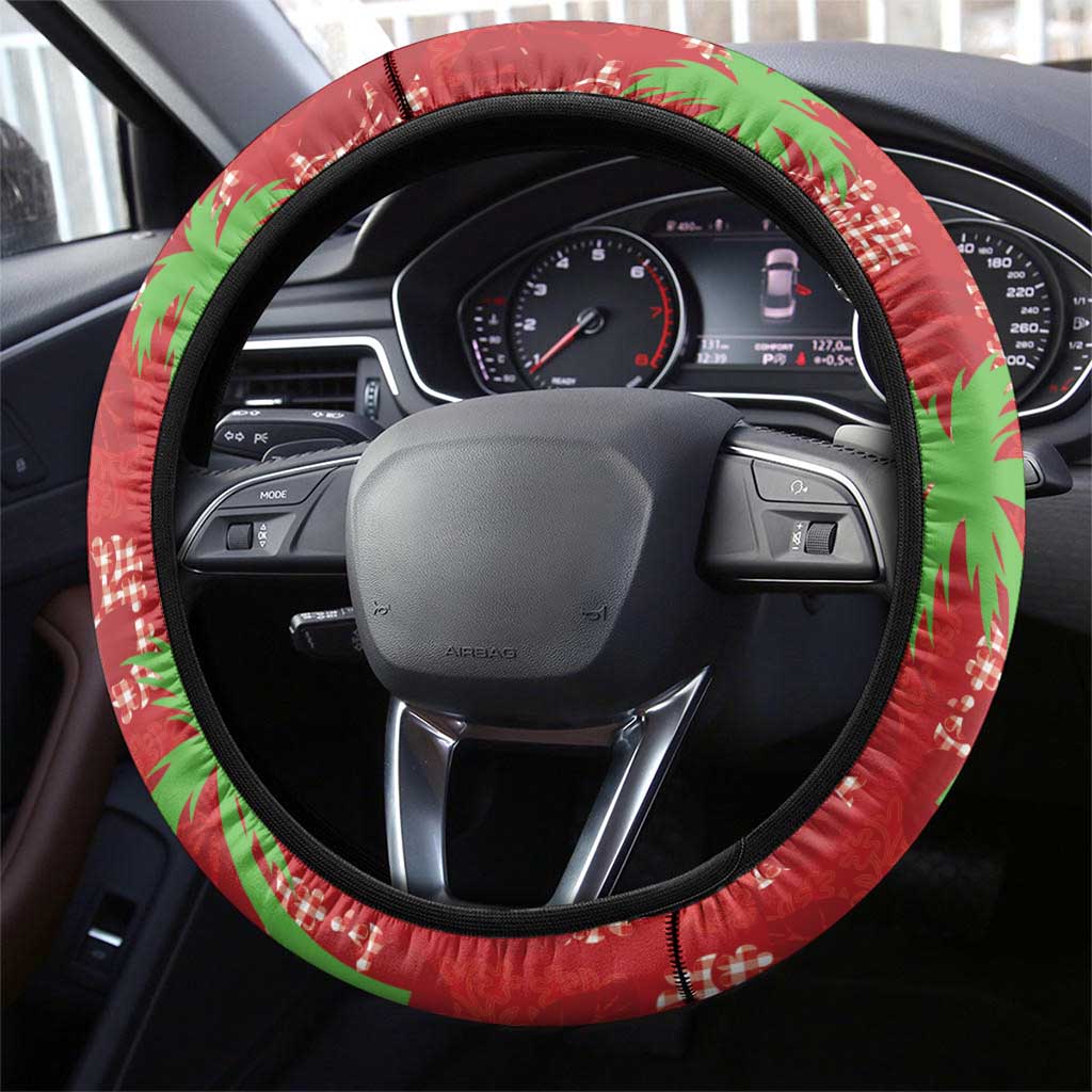 Aloha Hawaii Christmas Steering Wheel Cover Mele Kalikimaka Windsurfing Santa Palaka Quilt Motifs LT14 - Polynesian Pride