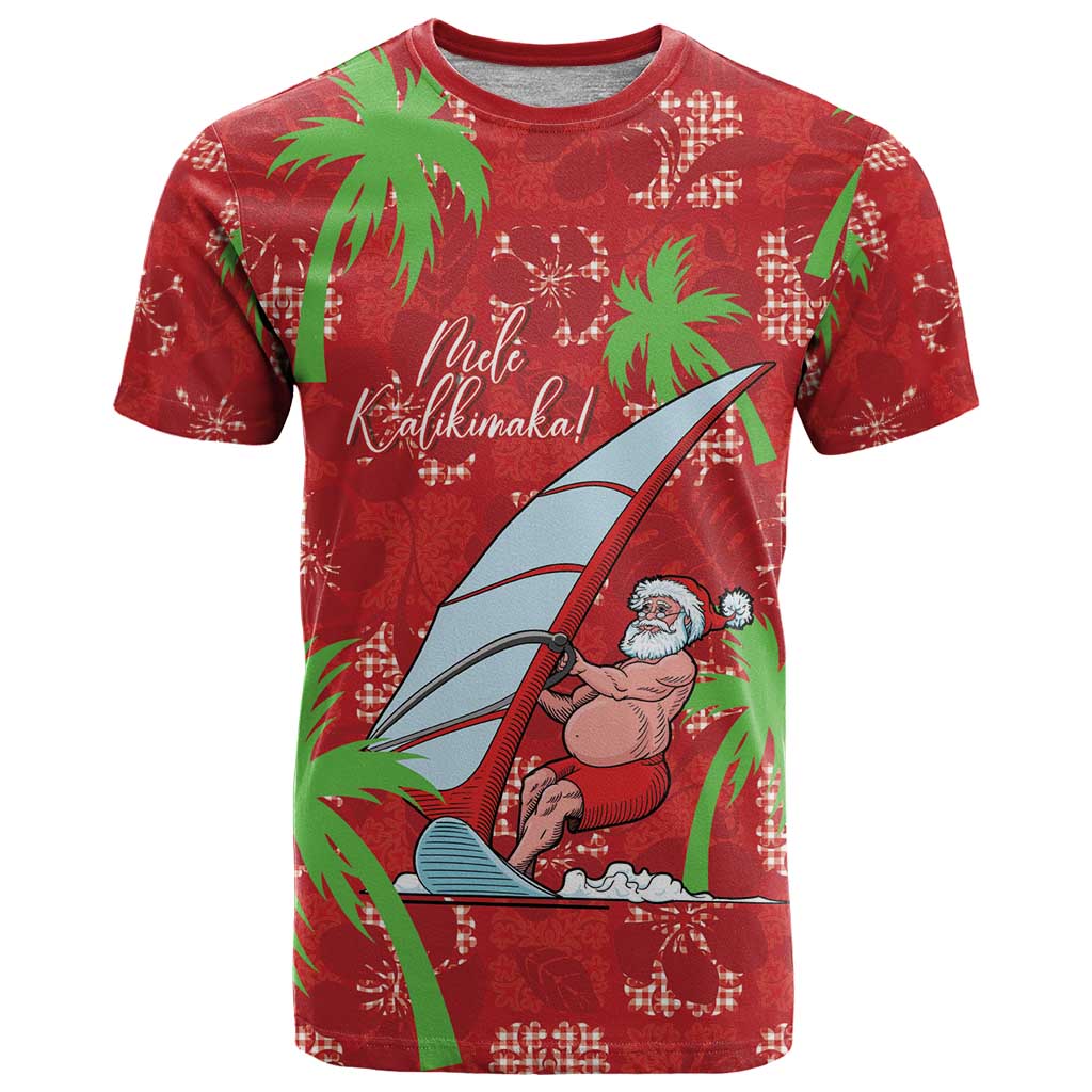 Aloha Hawaii Christmas T Shirt Mele Kalikimaka Windsurfing Santa Palaka Quilt Motifs LT14 Red - Polynesian Pride