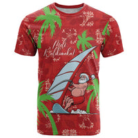 Aloha Hawaii Christmas T Shirt Mele Kalikimaka Windsurfing Santa Palaka Quilt Motifs LT14 Red - Polynesian Pride