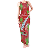 Aloha Hawaii Christmas Tank Maxi Dress Mele Kalikimaka Windsurfing Santa Palaka Quilt Motifs LT14 Women Red - Polynesian Pride