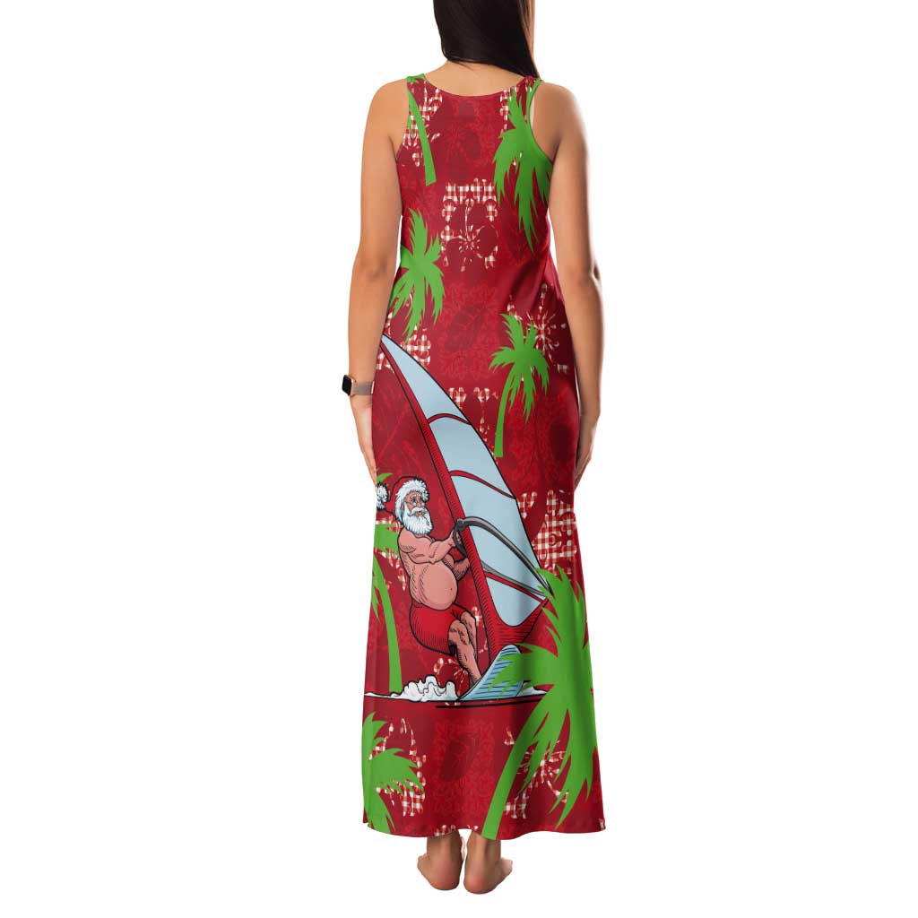 Aloha Hawaii Christmas Tank Maxi Dress Mele Kalikimaka Windsurfing Santa Palaka Quilt Motifs LT14 - Polynesian Pride