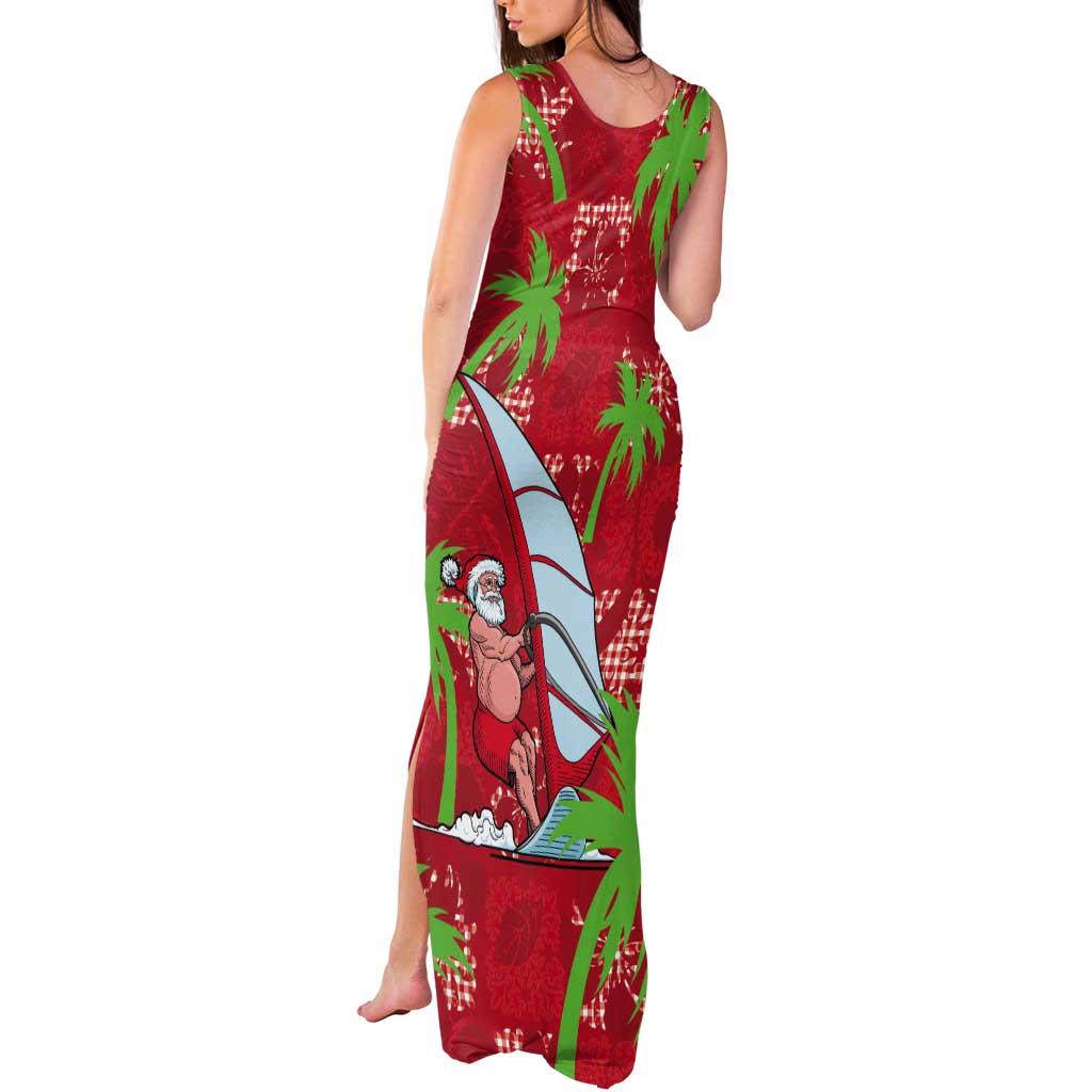 Aloha Hawaii Christmas Tank Maxi Dress Mele Kalikimaka Windsurfing Santa Palaka Quilt Motifs LT14 - Polynesian Pride