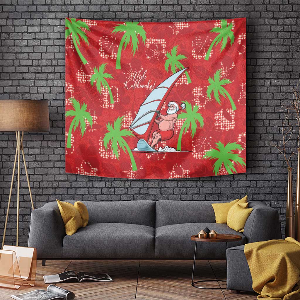 Aloha Hawaii Christmas Tapestry Mele Kalikimaka Windsurfing Santa Palaka Quilt Motifs LT14 Red - Polynesian Pride