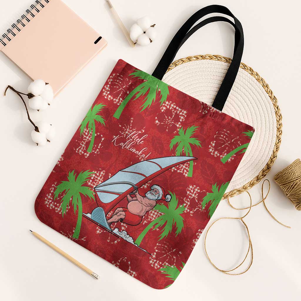 Aloha Hawaii Christmas Tote Bag Mele Kalikimaka Windsurfing Santa Palaka Quilt Motifs LT14 Black Strap One Size Red - Polynesian Pride