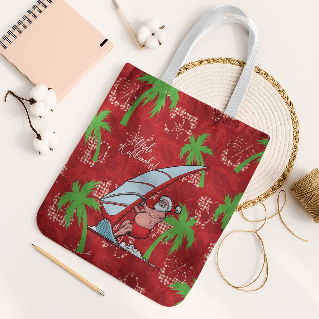 Aloha Hawaii Christmas Tote Bag Mele Kalikimaka Windsurfing Santa Palaka Quilt Motifs LT14 White Strap One Size Red - Polynesian Pride