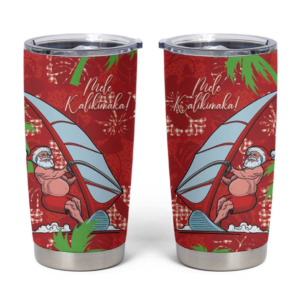 Aloha Hawaii Christmas Tumbler Cup Mele Kalikimaka Windsurfing Santa Palaka Quilt Motifs LT14 Red - Polynesian Pride