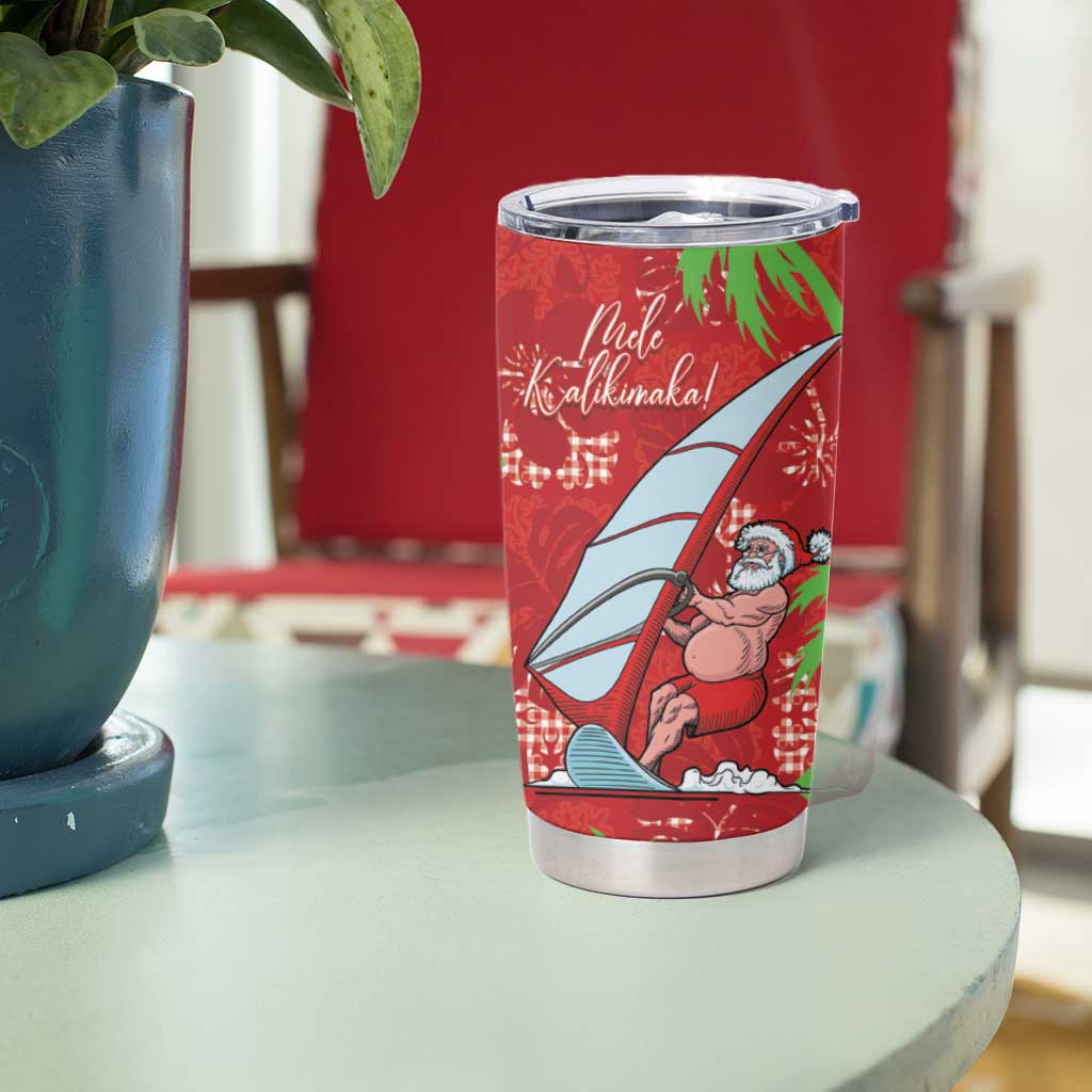 Aloha Hawaii Christmas Tumbler Cup Mele Kalikimaka Windsurfing Santa Palaka Quilt Motifs LT14 - Polynesian Pride