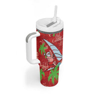 Aloha Hawaii Christmas Tumbler With Handle Mele Kalikimaka Windsurfing Santa Palaka Quilt Motifs LT14 - Polynesian Pride