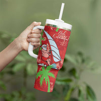 Aloha Hawaii Christmas Tumbler With Handle Mele Kalikimaka Windsurfing Santa Palaka Quilt Motifs LT14 - Polynesian Pride