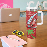 Aloha Hawaii Christmas Tumbler With Handle Mele Kalikimaka Windsurfing Santa Palaka Quilt Motifs LT14 - Polynesian Pride