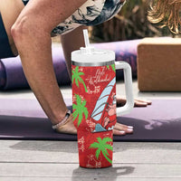 Aloha Hawaii Christmas Tumbler With Handle Mele Kalikimaka Windsurfing Santa Palaka Quilt Motifs LT14 - Polynesian Pride