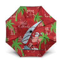 Aloha Hawaii Christmas Umbrella Mele Kalikimaka Windsurfing Santa Palaka Quilt Motifs LT14 One Size Folded 11.42 inch Opened Diameter 37.4 inch Red - Polynesian Pride