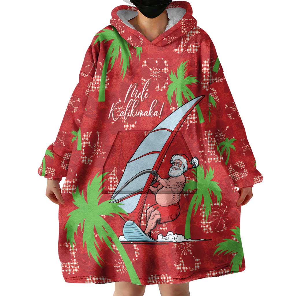 Aloha Hawaii Christmas Wearable Blanket Hoodie Mele Kalikimaka Windsurfing Santa Palaka Quilt Motifs LT14 - Polynesian Pride