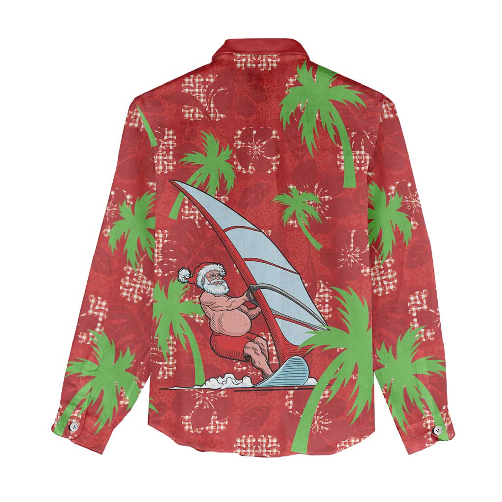 Aloha Hawaii Christmas Women Casual Shirt Mele Kalikimaka Windsurfing Santa Palaka Quilt Motifs - Polynesian Pride