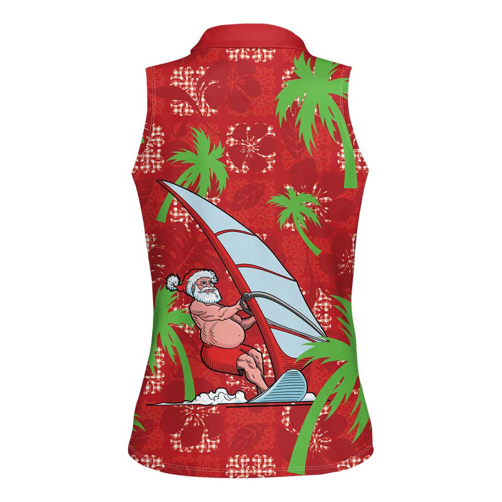 Aloha Hawaii Christmas Women Sleeveless Polo Shirt Mele Kalikimaka Windsurfing Santa Palaka Quilt Motifs LT14 - Polynesian Pride