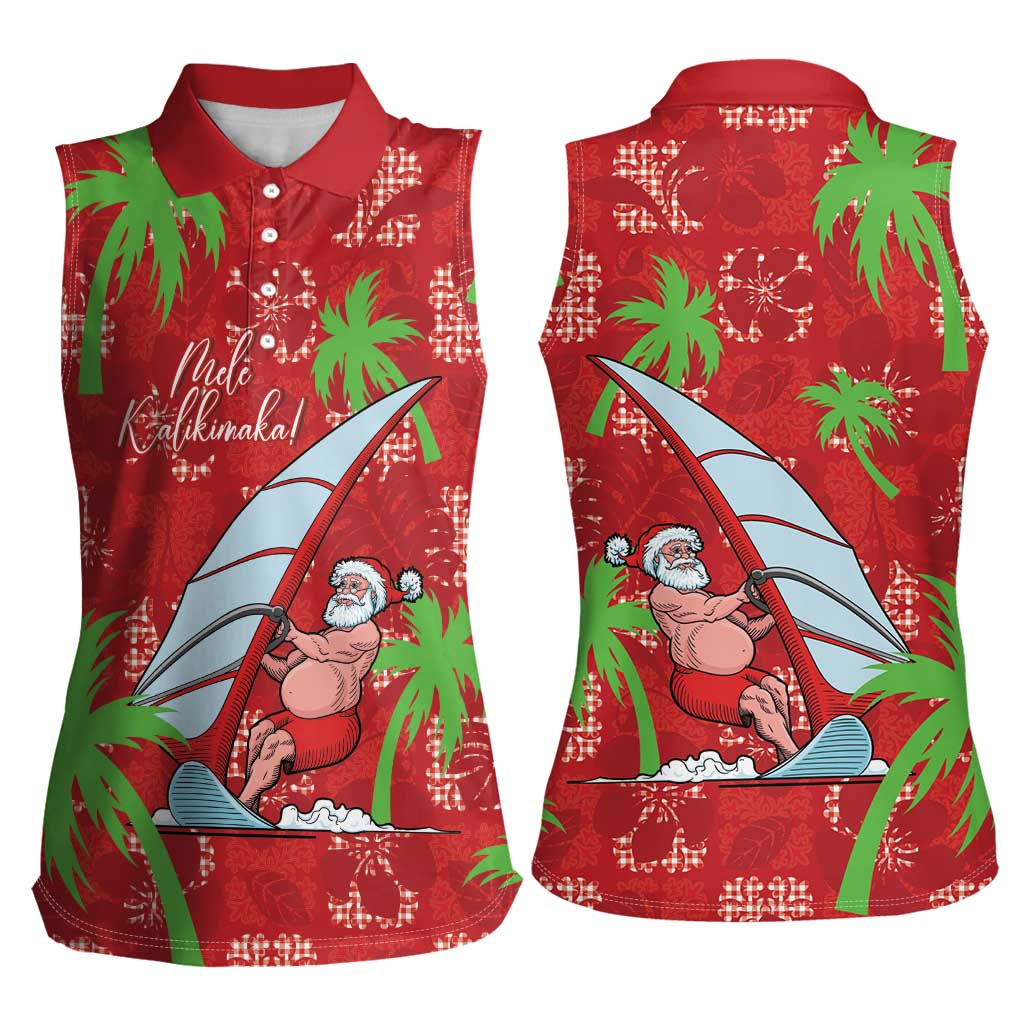 Aloha Hawaii Christmas Women Sleeveless Polo Shirt Mele Kalikimaka Windsurfing Santa Palaka Quilt Motifs LT14 - Polynesian Pride