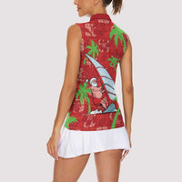 Aloha Hawaii Christmas Women Sleeveless Polo Shirt Mele Kalikimaka Windsurfing Santa Palaka Quilt Motifs LT14 - Polynesian Pride