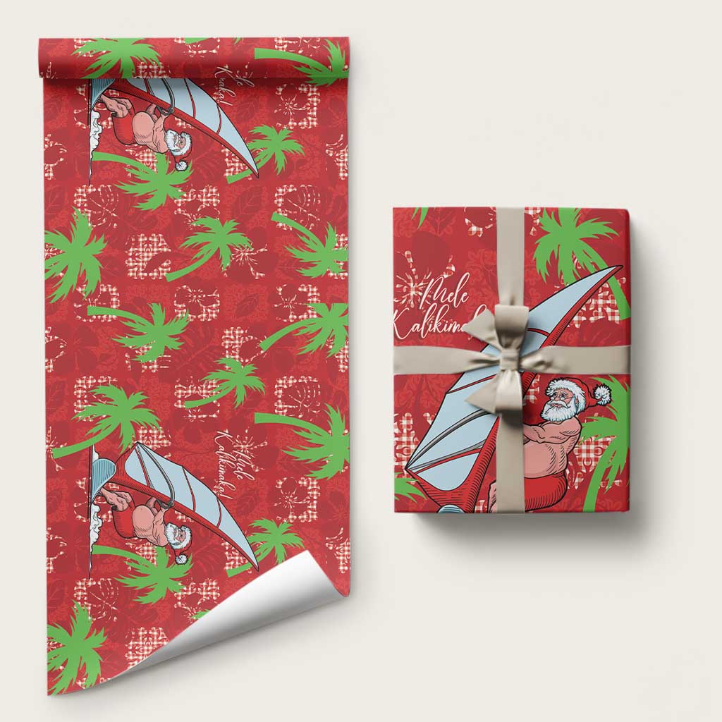 Aloha Hawaii Christmas Wrapping Paper Mele Kalikimaka Windsurfing Santa Palaka Quilt Motifs LT14 58" × 23" Red - Polynesian Pride