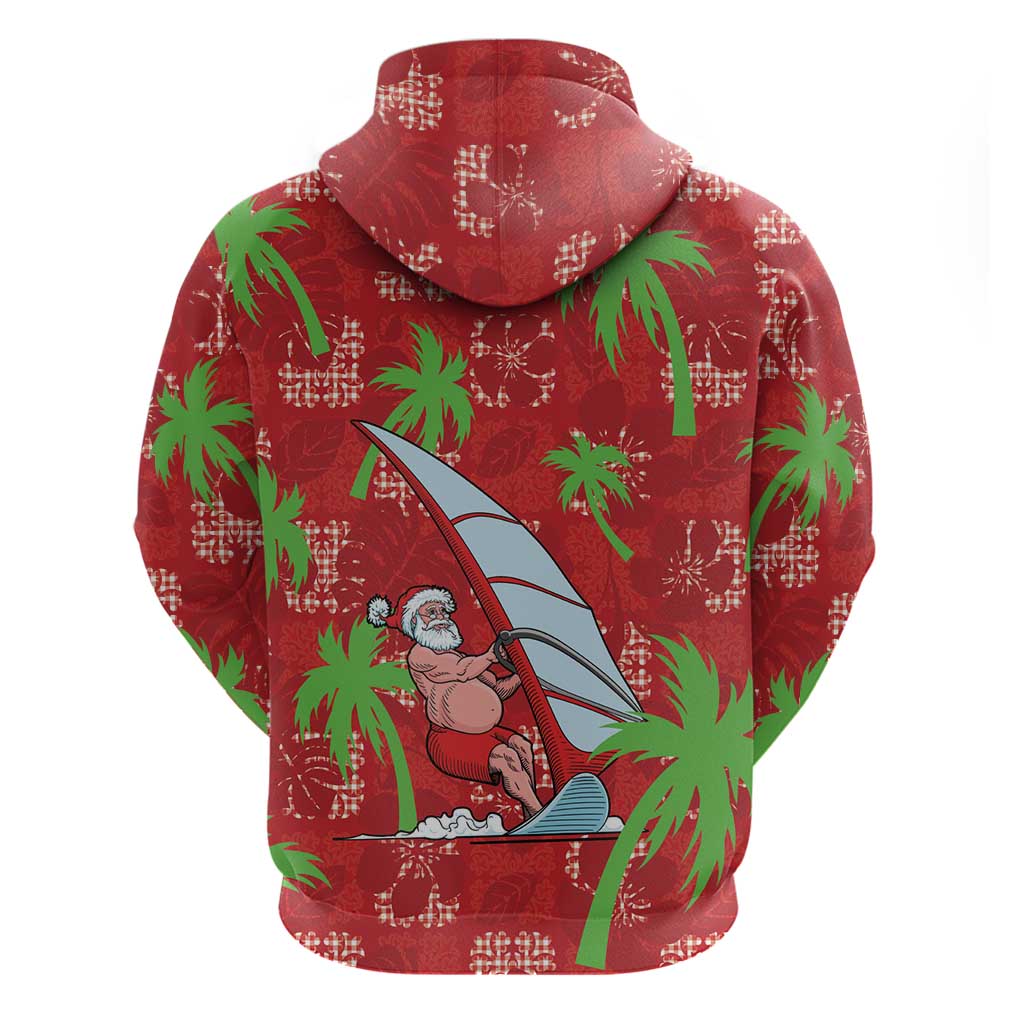 Aloha Hawaii Christmas Zip Hoodie Mele Kalikimaka Windsurfing Santa Palaka Quilt Motifs LT14 - Polynesian Pride