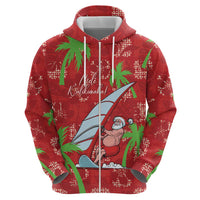 Aloha Hawaii Christmas Zip Hoodie Mele Kalikimaka Windsurfing Santa Palaka Quilt Motifs LT14 - Polynesian Pride
