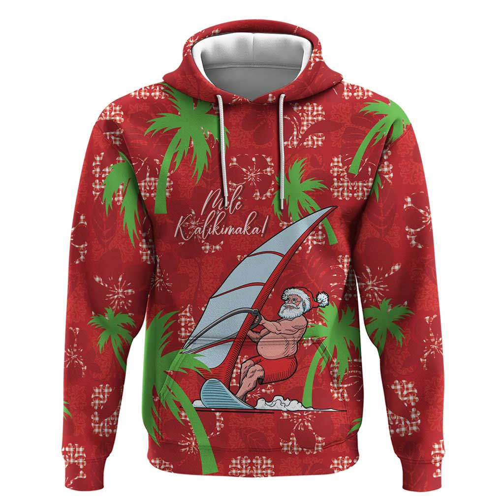 Aloha Hawaii Christmas Zip Hoodie Mele Kalikimaka Windsurfing Santa Palaka Quilt Motifs LT14 Pullover Hoodie Red - Polynesian Pride