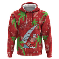 Aloha Hawaii Christmas Zip Hoodie Mele Kalikimaka Windsurfing Santa Palaka Quilt Motifs LT14 Pullover Hoodie Red - Polynesian Pride