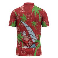 Aloha Hawaii Christmas Zipper Polo Shirt Mele Kalikimaka Windsurfing Santa Palaka Quilt Motifs LT14 - Polynesian Pride