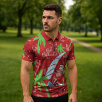 Aloha Hawaii Christmas Zipper Polo Shirt Mele Kalikimaka Windsurfing Santa Palaka Quilt Motifs LT14 - Polynesian Pride