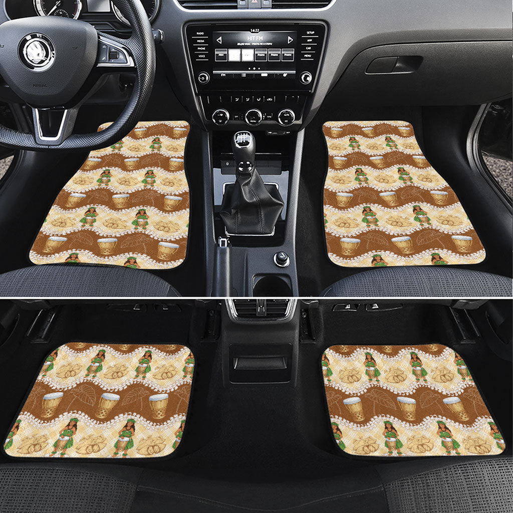Hula Pahu Hawaii Makahiki Car Mats Hawaiian Puakenikeni Lei Kalo Uala Palaka Motifs LT14 Set 4pcs Brown - Polynesian Pride