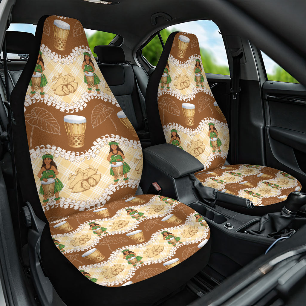 Hula Pahu Hawaii Makahiki Car Seat Cover Hawaiian Puakenikeni Lei Kalo Uala Palaka Motifs LT14 One Size Brown - Polynesian Pride