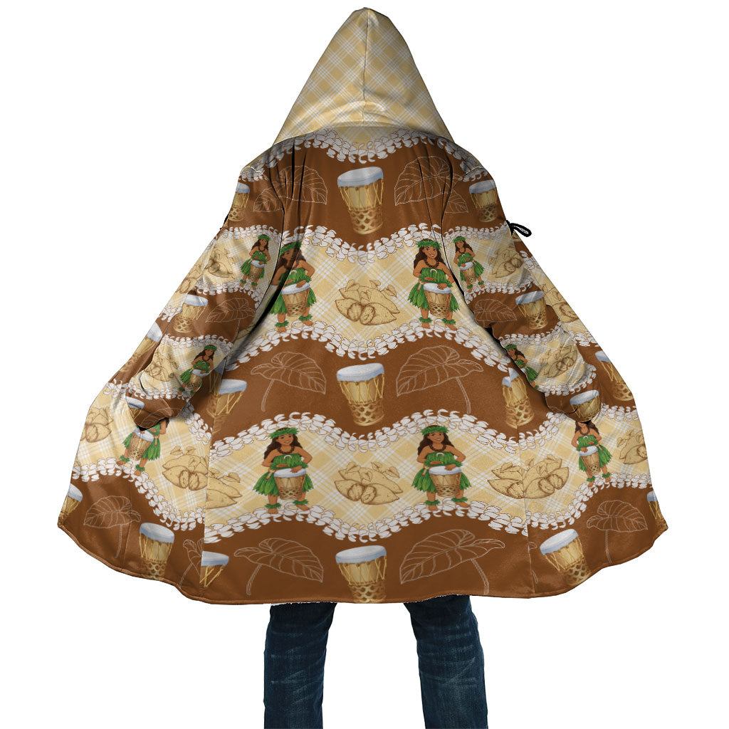 Hula Pahu Hawaii Makahiki Cloak Hawaiian Puakenikeni Lei Kalo Uala Palaka Motifs LT14 Unisex Brown - Polynesian Pride