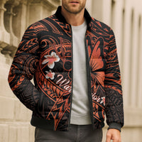 Polynesia Leukemia Awareness Month Bomber Puffer Jacket Warrior Butterfly Polynesian Orange Ribbon LT14 - Polynesian Pride