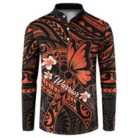 Polynesia Leukemia Awareness Month Button Sweatshirt Warrior Butterfly Polynesian Orange Ribbon LT14 Orange - Polynesian Pride