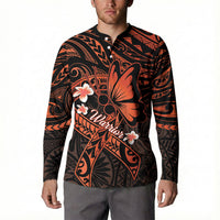 Polynesia Leukemia Awareness Month Button Sweatshirt Warrior Butterfly Polynesian Orange Ribbon LT14 - Polynesian Pride