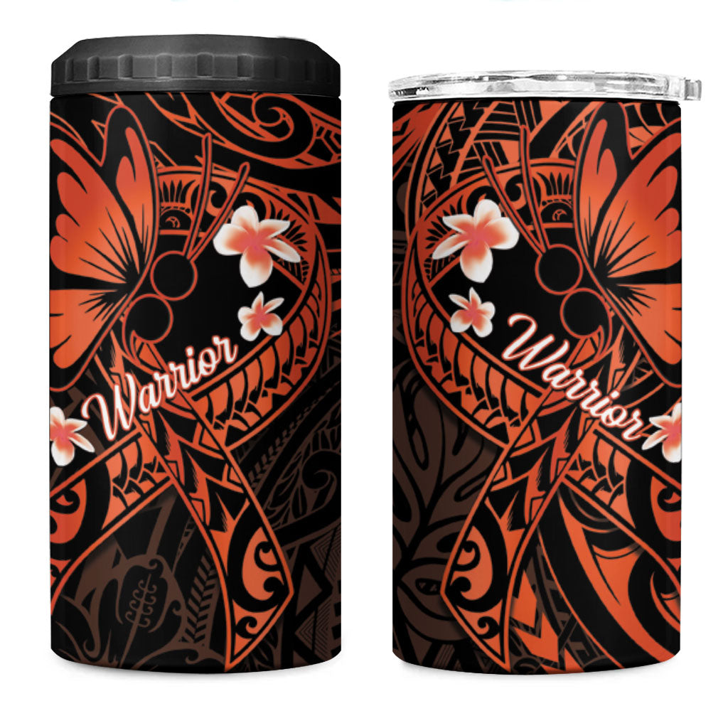 Polynesia Leukemia Awareness Month 4 in 1 Can Cooler Tumbler Warrior Butterfly Polynesian Orange Ribbon LT14 One Size: 16 oz Orange - Polynesian Pride