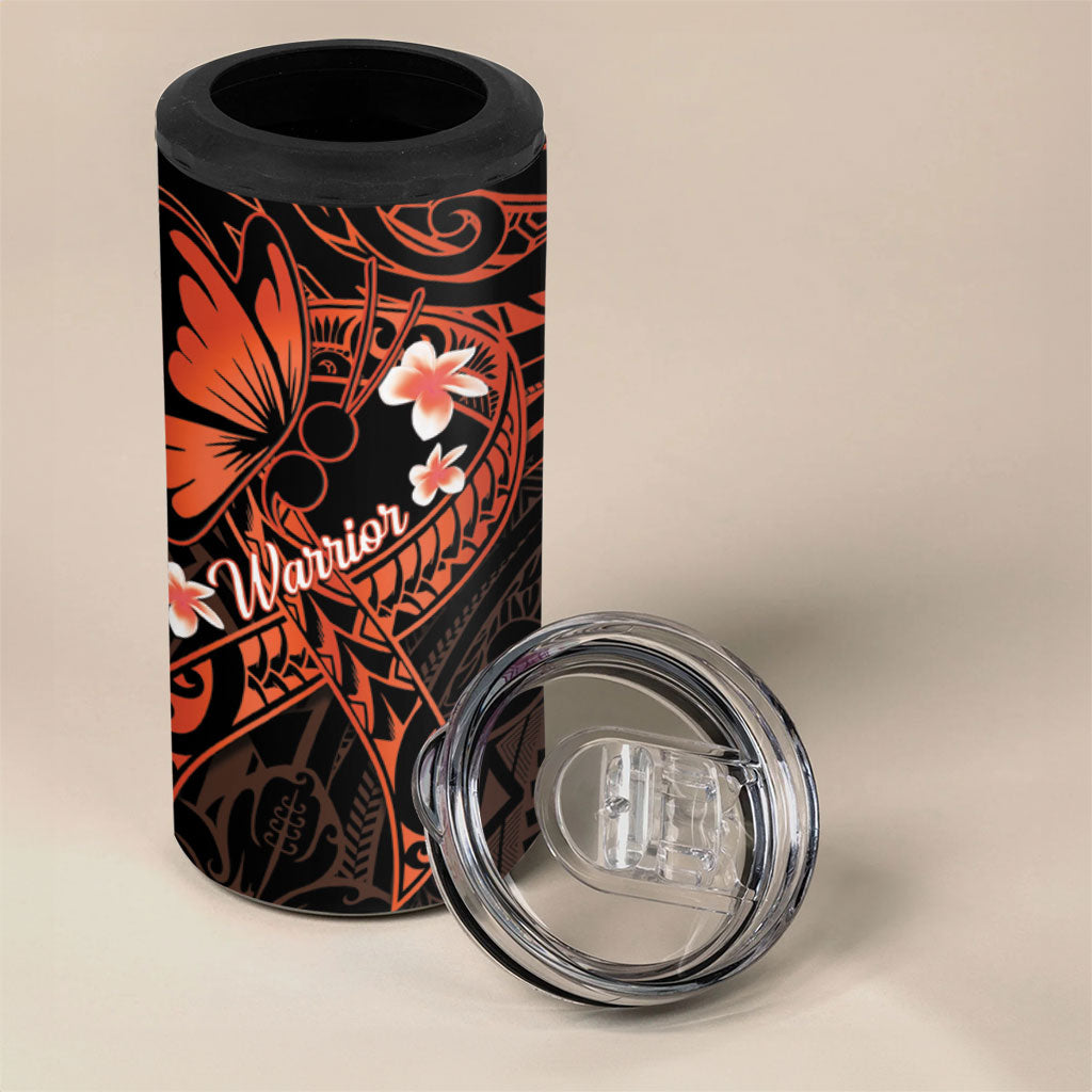 Polynesia Leukemia Awareness Month 4 in 1 Can Cooler Tumbler Warrior Butterfly Polynesian Orange Ribbon LT14 - Polynesian Pride