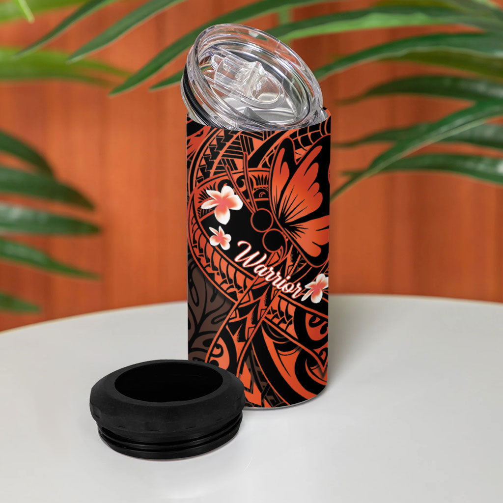 Polynesia Leukemia Awareness Month 4 in 1 Can Cooler Tumbler Warrior Butterfly Polynesian Orange Ribbon LT14 - Polynesian Pride