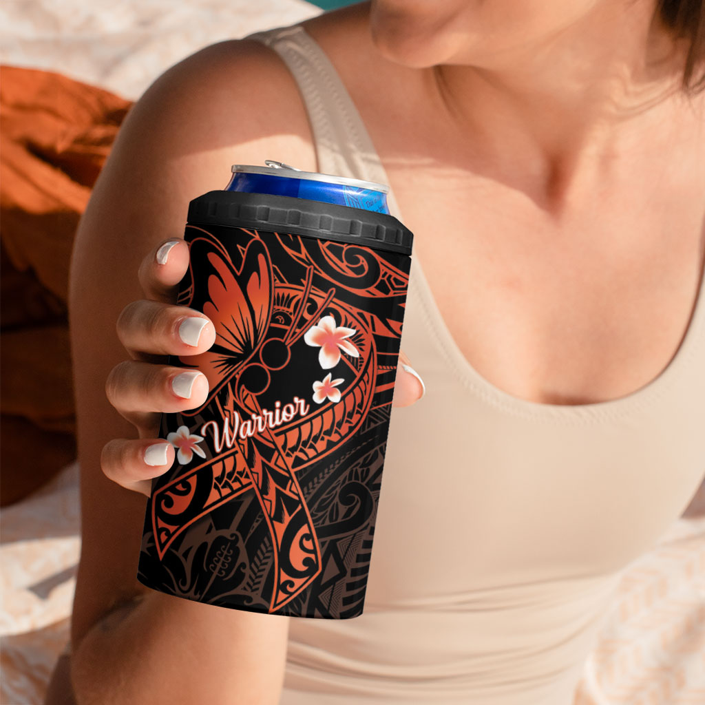 Polynesia Leukemia Awareness Month 4 in 1 Can Cooler Tumbler Warrior Butterfly Polynesian Orange Ribbon LT14 - Polynesian Pride