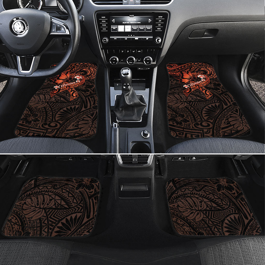 Polynesia Leukemia Awareness Month Car Mats Warrior Butterfly Polynesian Orange Ribbon LT14 Set 4pcs Orange - Polynesian Pride