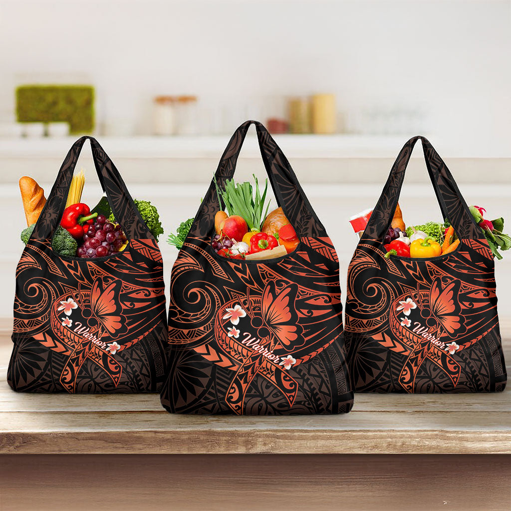 Polynesia Leukemia Awareness Month Grocery Bag Warrior Butterfly Polynesian Orange Ribbon LT14 3-pack One Size Orange - Polynesian Pride