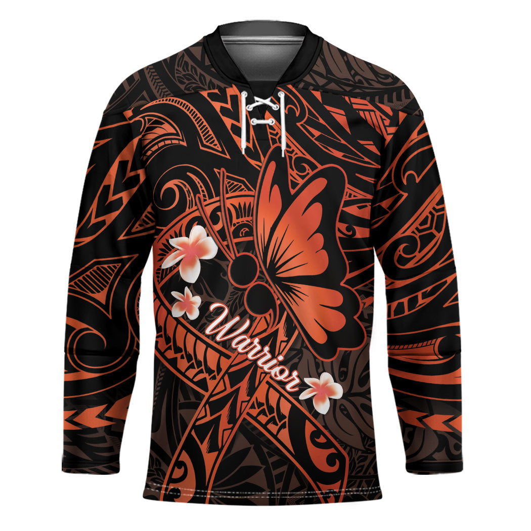 Polynesia Leukemia Awareness Month Hockey Jersey Warrior Butterfly Polynesian Orange Ribbon LT14 Unisex Orange - Polynesian Pride