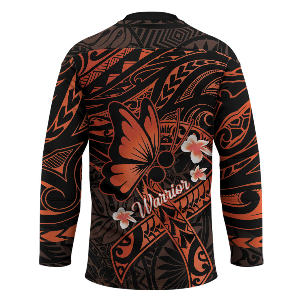 Polynesia Leukemia Awareness Month Hockey Jersey Warrior Butterfly Polynesian Orange Ribbon LT14 - Polynesian Pride