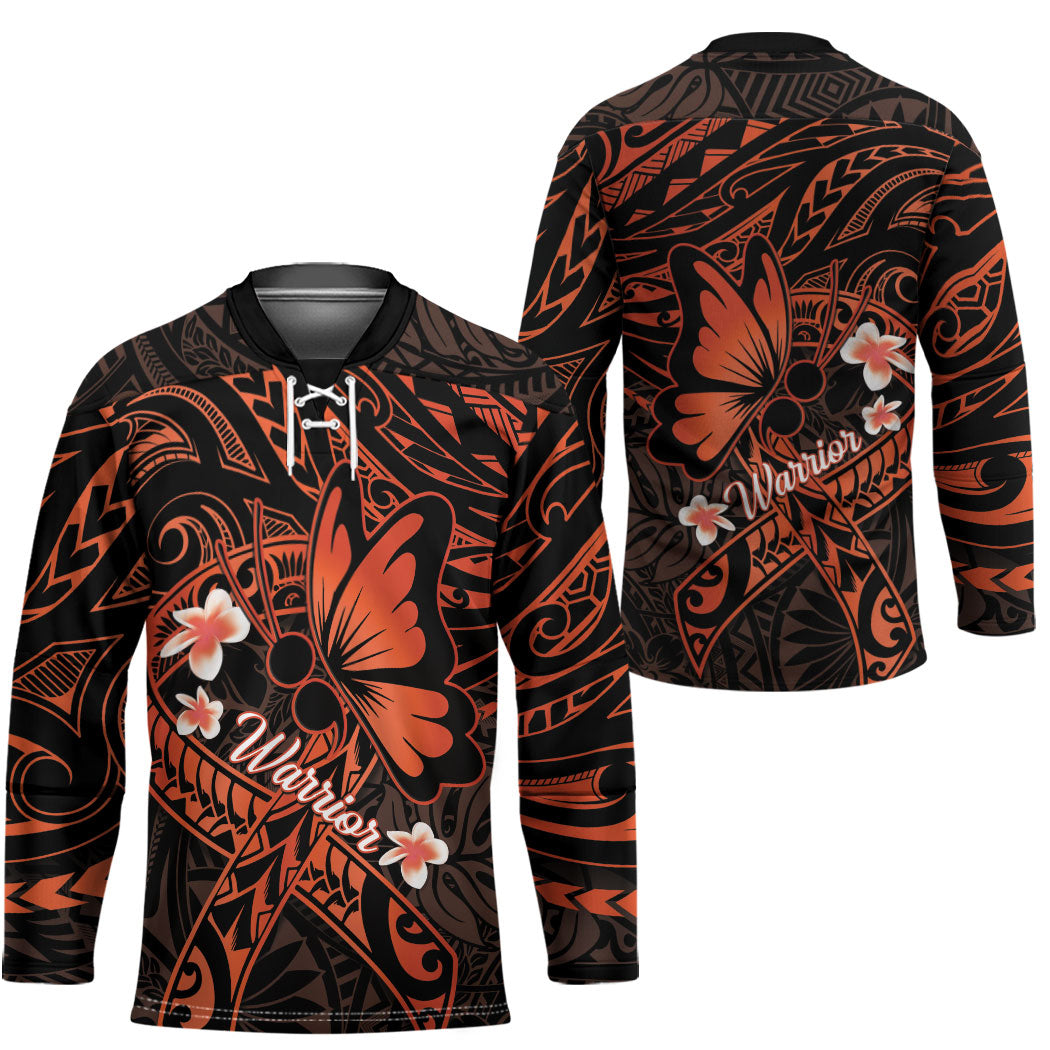 Polynesia Leukemia Awareness Month Hockey Jersey Warrior Butterfly Polynesian Orange Ribbon LT14 - Polynesian Pride