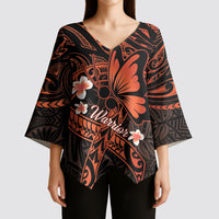 Polynesia Leukemia Awareness Month Kimono Sleeve Blouse Warrior Butterfly Polynesian Orange Ribbon LT14 - Polynesian Pride