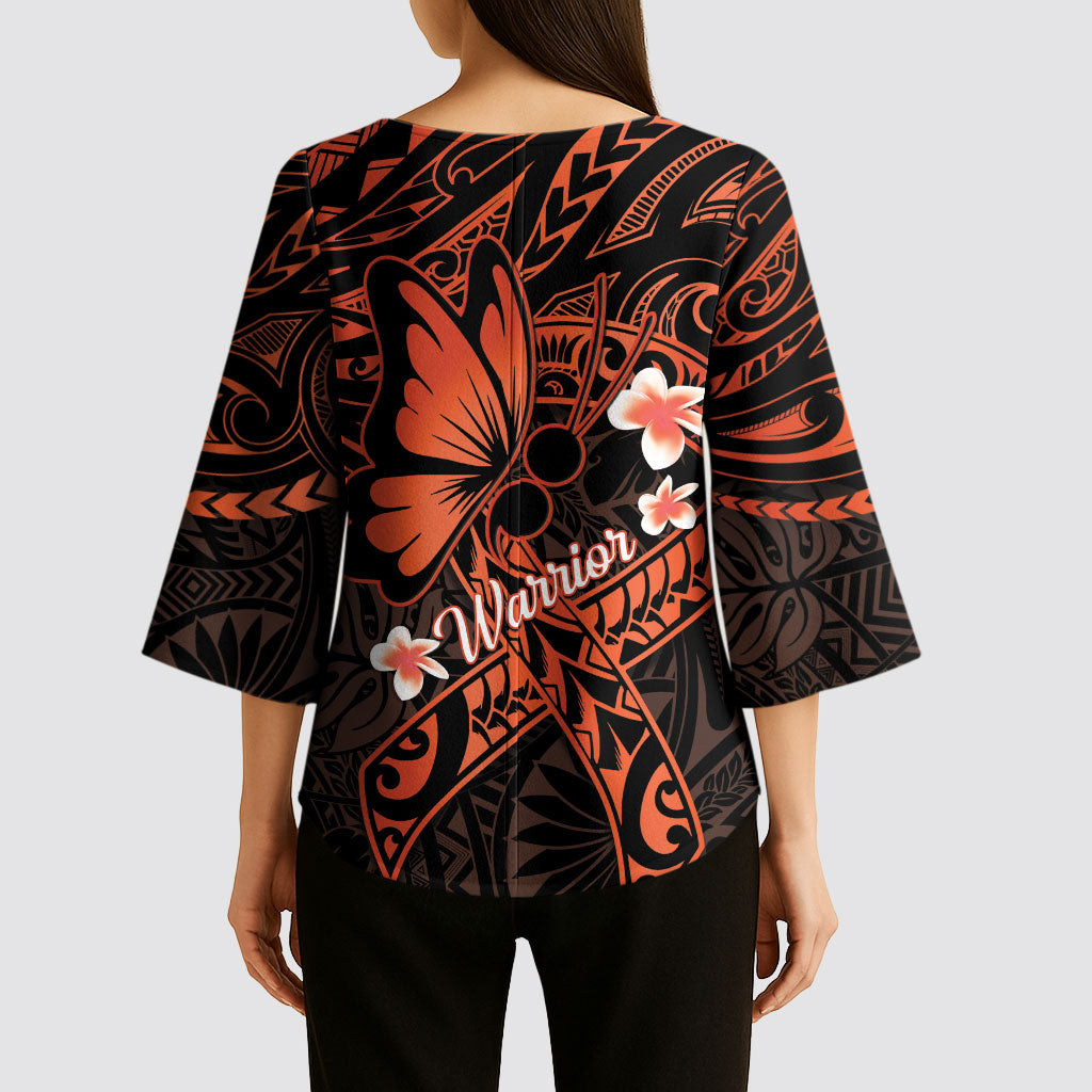 Polynesia Leukemia Awareness Month Kimono Sleeve Blouse Warrior Butterfly Polynesian Orange Ribbon LT14 - Polynesian Pride