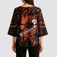 Polynesia Leukemia Awareness Month Kimono Sleeve Blouse Warrior Butterfly Polynesian Orange Ribbon LT14 - Polynesian Pride