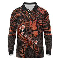 Polynesia Leukemia Awareness Month Long Sleeve Polo Shirt Warrior Butterfly Polynesian Orange Ribbon LT14 Orange - Polynesian Pride