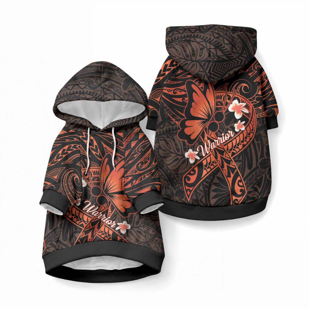 Polynesia Leukemia Awareness Month Pet Hoodie Warrior Butterfly Polynesian Orange Ribbon LT14 Pullover Orange - Polynesian Pride