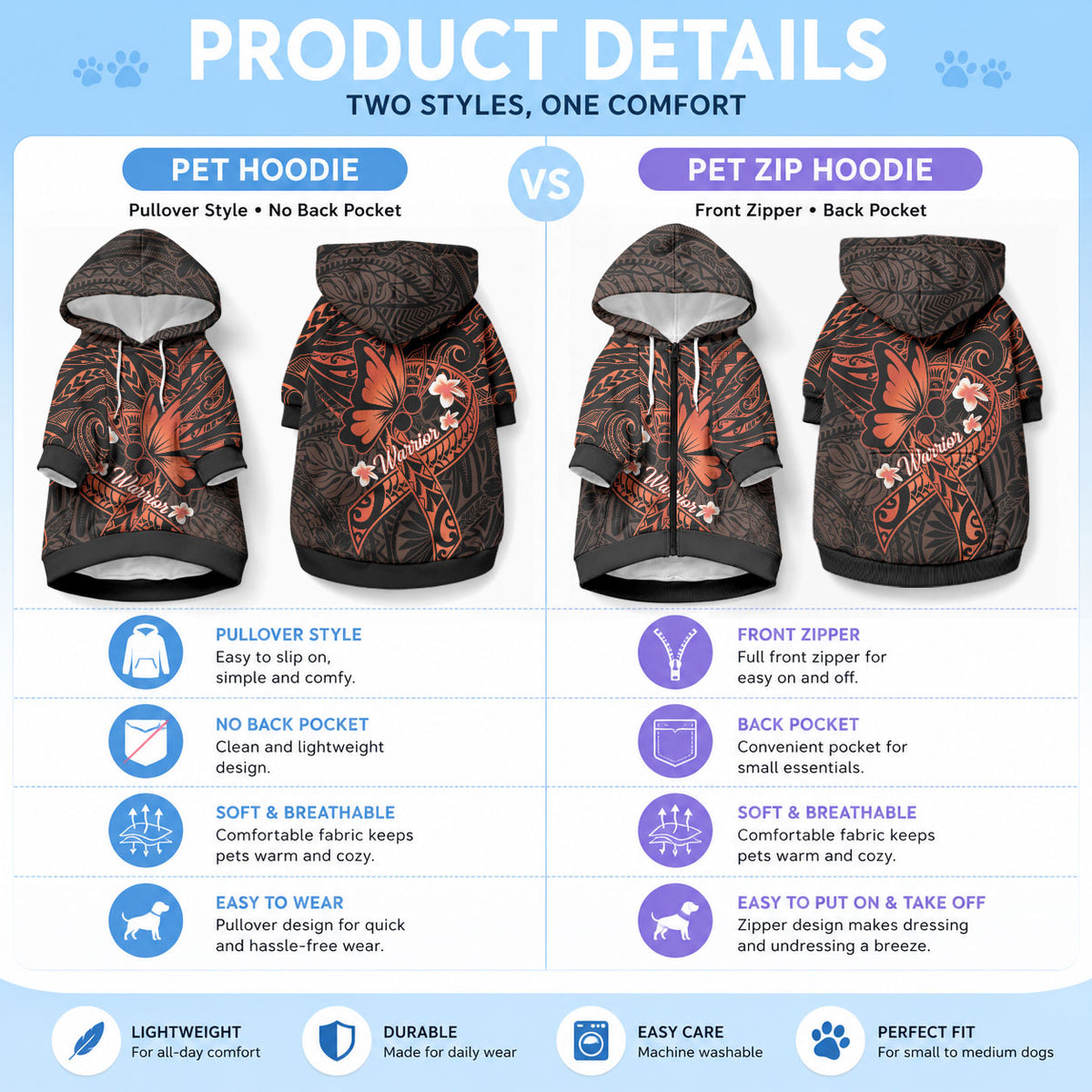 Polynesia Leukemia Awareness Month Pet Hoodie Warrior Butterfly Polynesian Orange Ribbon LT14 - Polynesian Pride