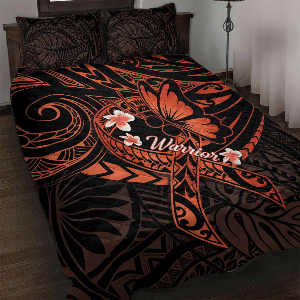 Polynesia Leukemia Awareness Month Quilt Bed Set Warrior Butterfly Polynesian Orange Ribbon LT14 Orange - Polynesian Pride